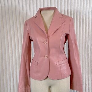/id collection button front, leather blazer jacket, size 6